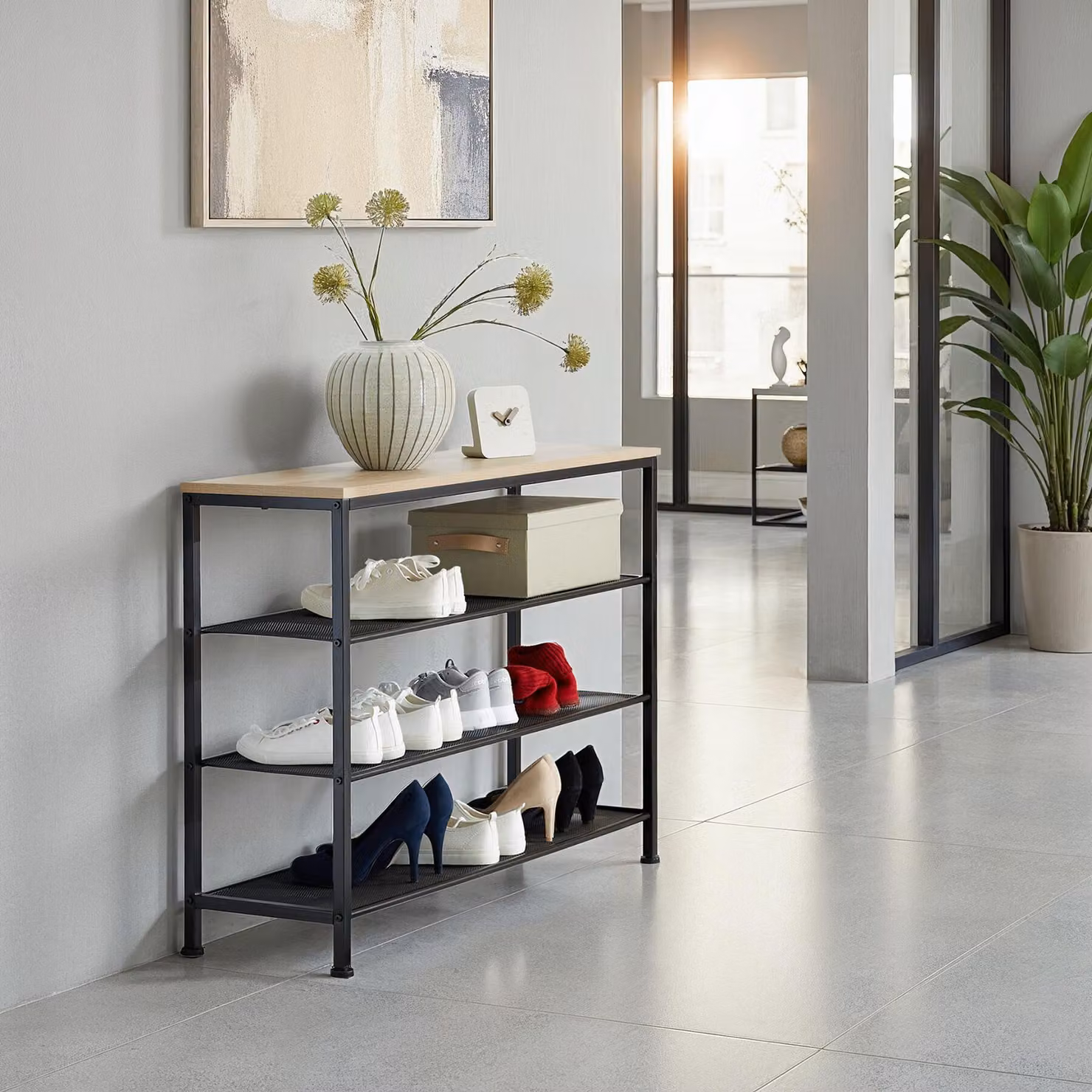 Scarpiera Portsmouth Tectake in stile industriale, colore rovere e marrone, L/P/H: 100 x 30,5 x 72,5 cm – 2