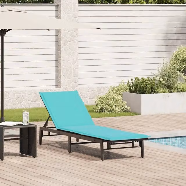 Lettino prendisole vidaXL in polyrattan con cuscino turchese e nero e poggiatesta regolabile