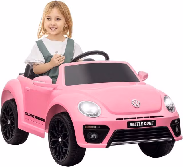 Auto Elettrica per Bambini VW Maggiolino 12V Rosa con Telecomando Musica e Sospensioni 3-5 km/h