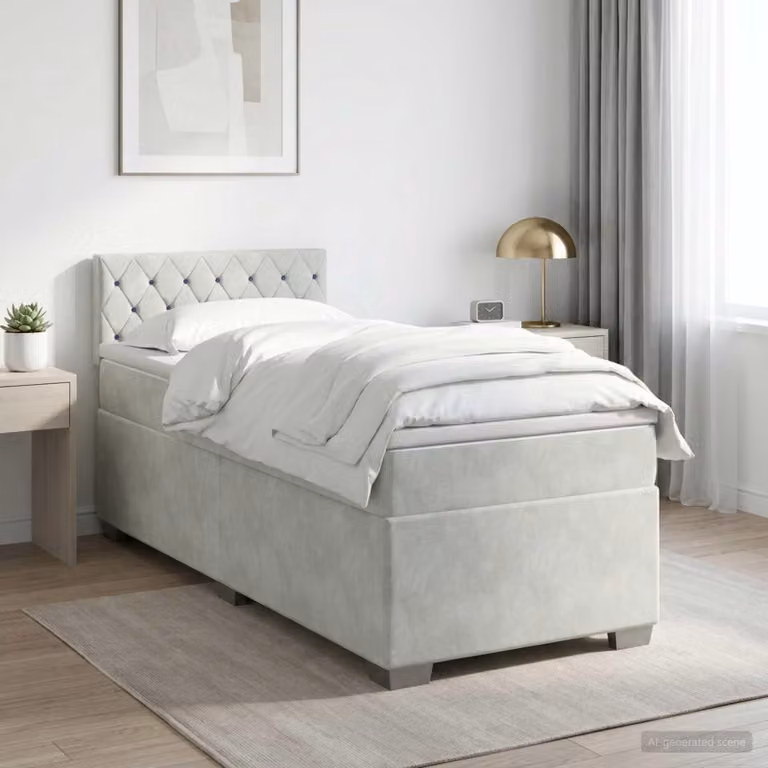 Maison Exclusive - Letto boxspring con materasso grigio chiaro 90 x 190 cm velluto