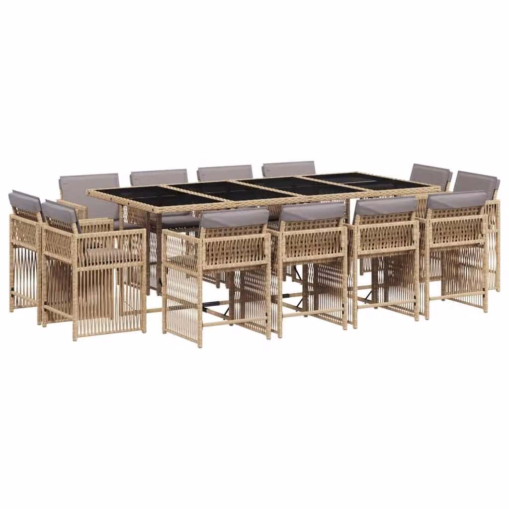 Set Pranzo da Giardino 13 pz con Cuscini Beige Misto Polyrattan