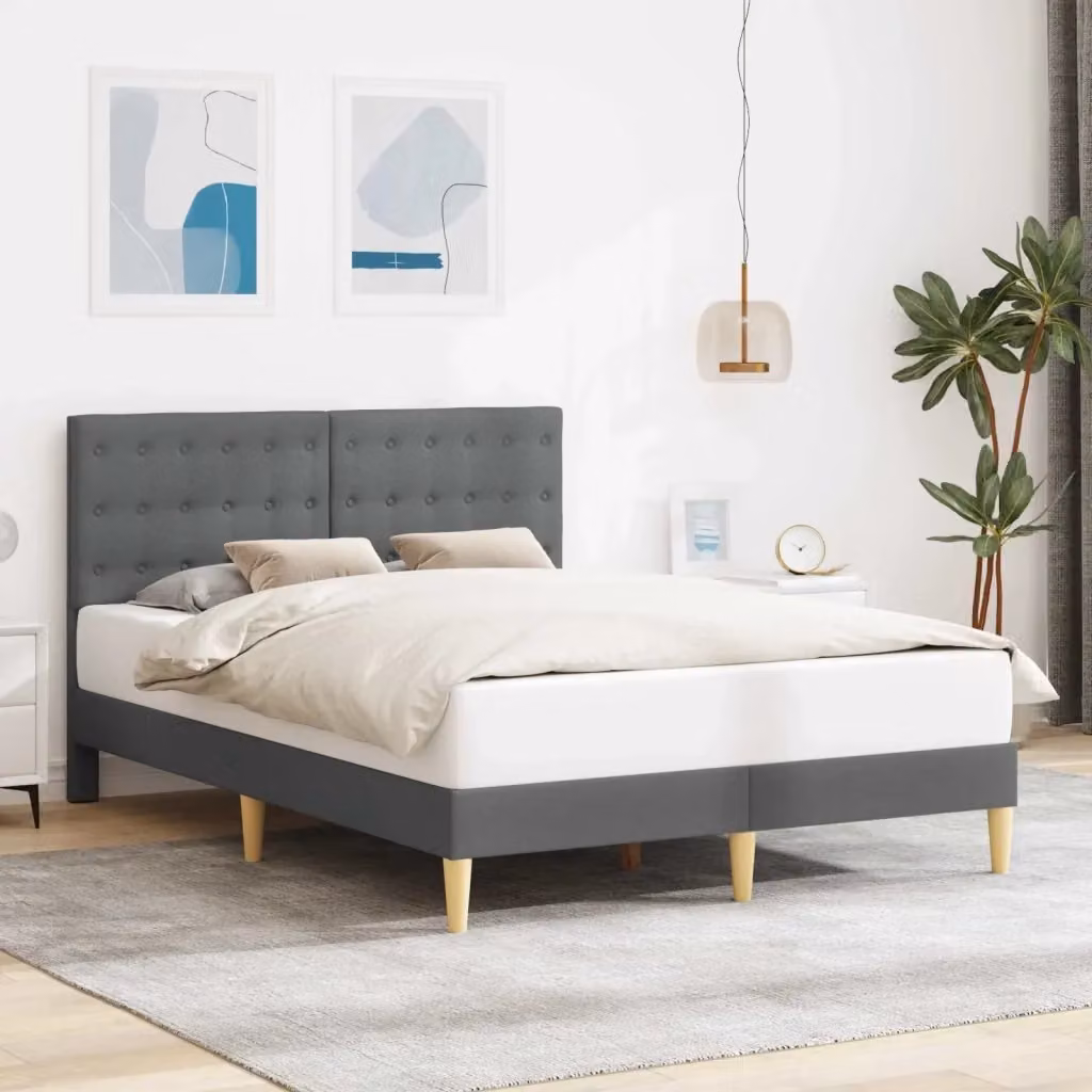 Letto matrimoniale Design In in tessuto grigio con struttura in legno con L 140 cm, P 202 cm, H 96 cm – 2