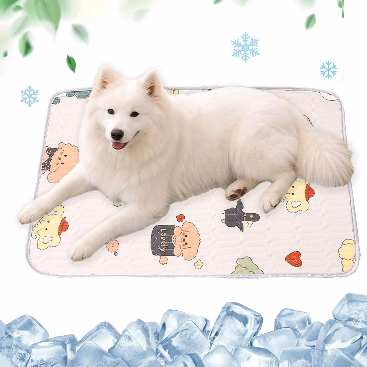 Tappetino refrigerante per cani, 60x45 cm, auto-refrigerante, lavabile, grigio, motivo animalier