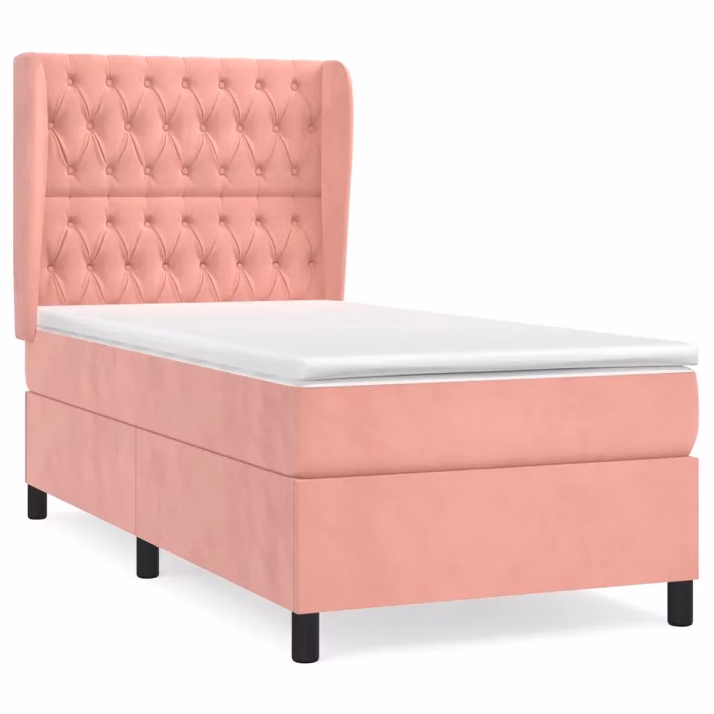 vidaXL Giroletto a Molle con Materasso Ibrido in Velluto Rosa e Bianco, L/P/H: 90 x 200 x 128 cm – 2