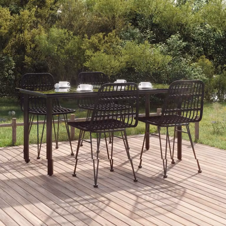Set da pranzo da giardino vidaXL in 5 pezzi in polyrattan nero con piano in vetro