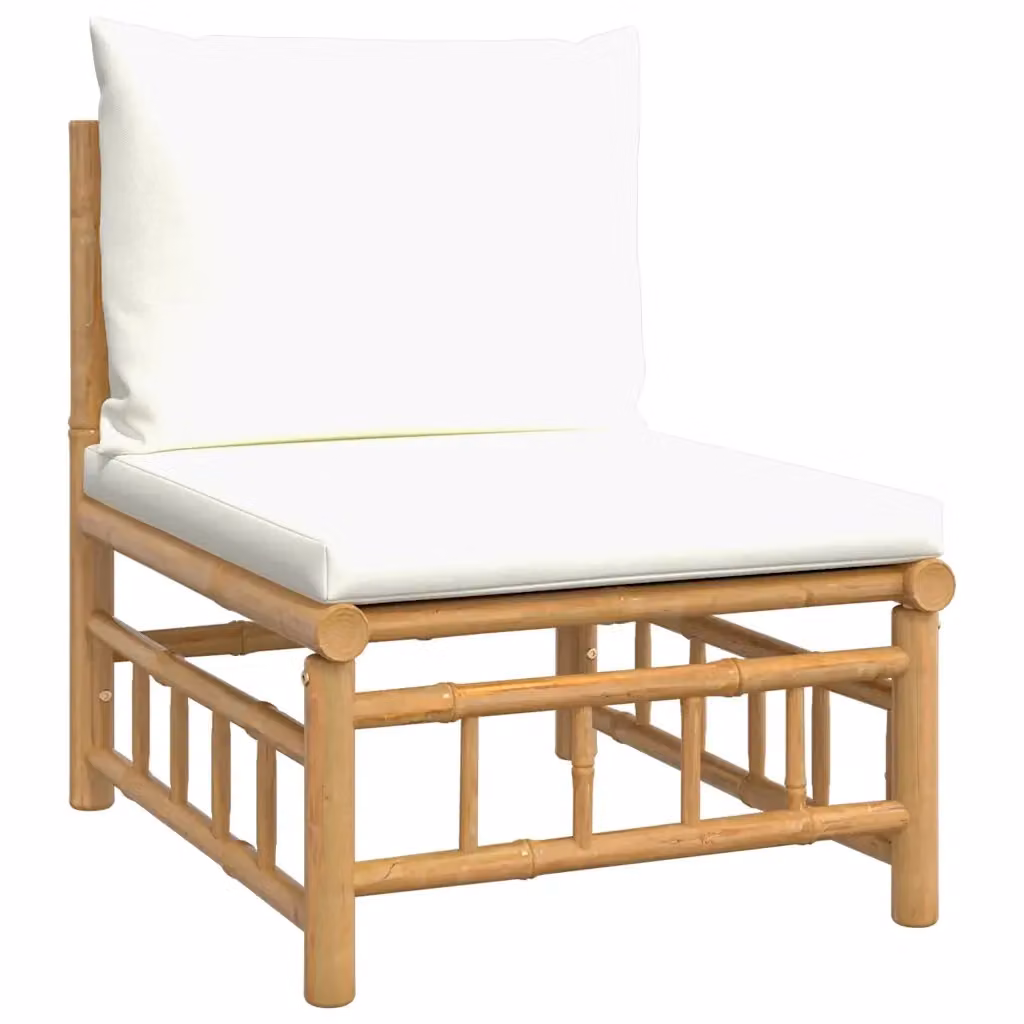 Divano da giardino moderno vidaXL in legno di bambù trattato con cuscini in schiuma bianco beige – 2