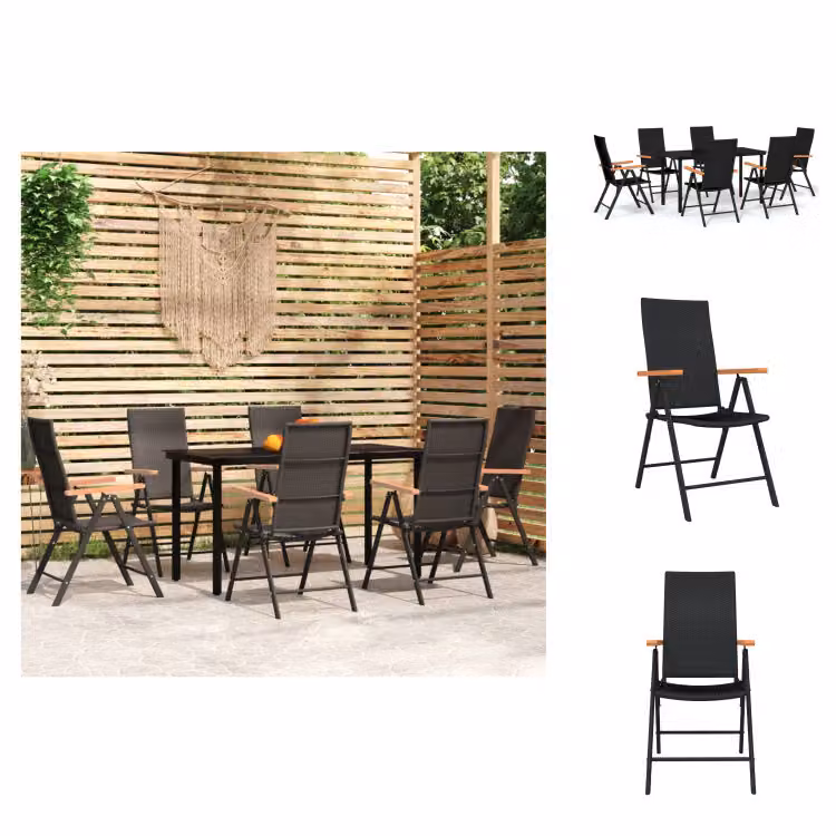 vidaXL set da pranzo da giardino 7 pezzi nero - Set di mobili da giardino