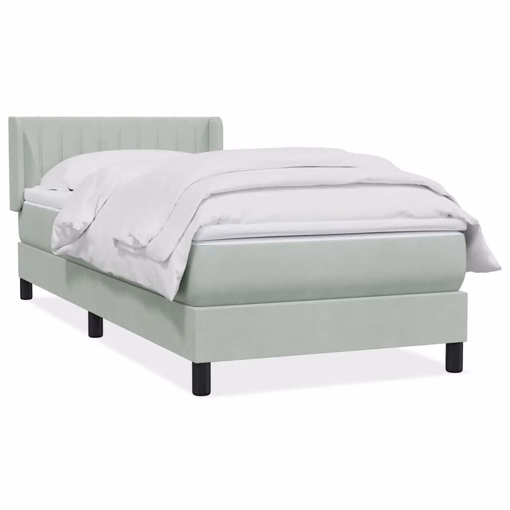 vidaXL Letto Ibrido con Giroletto a Molle e Materasso in Velluto Grigio e Bianco L: 93 cm, P: 223 cm, H: 88 cm