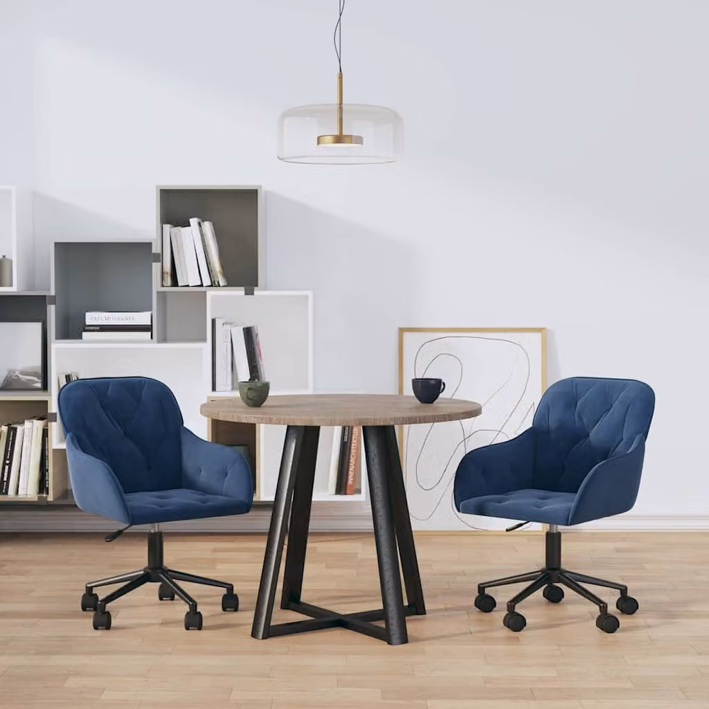 Set di 2 sedie da pranzo girevoli vidaXL in velluto blu con struttura in metallo e legno – 1