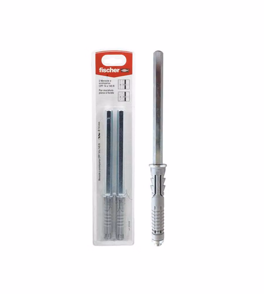 Fischer Mensola a Scomparsa 14mm x 145mm Nera - Set 2 Pezzi Acciaio Nylon