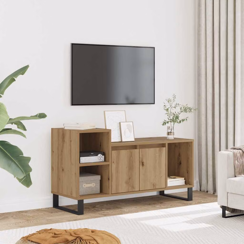 Mobile TV vidaXL in legno e metallo marrone, design moderno con ruote, L 100 cm x P 35 cm x H 55 cm