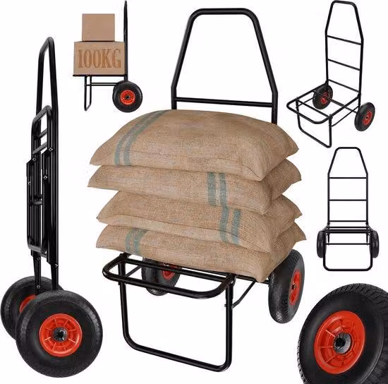 Carrello pieghevole Unyqoos® con pneumatici ad aria – struttura in acciaio, piano di carico 37x50 cm, pneumatici da 26 cm, resistente alle intemperie, capacità di carico 100 kg