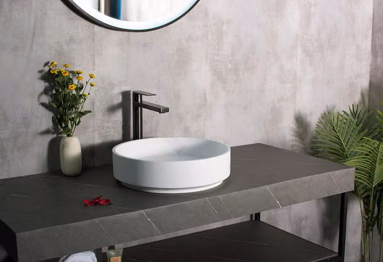 Lavabo da appoggio NT2430 - Fusione minerale opaca - Ø 42 cm, colore:Bianco opaco