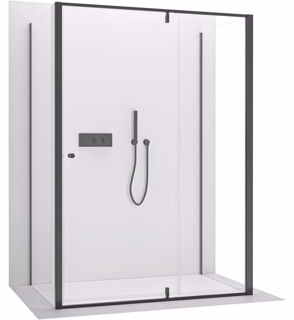 Cabina doccia Santini U L/P a tre ante - vetro temperato da 6 mm - nero opaco, vetro trasparente - 110x100x195 cm - sistema a pivot