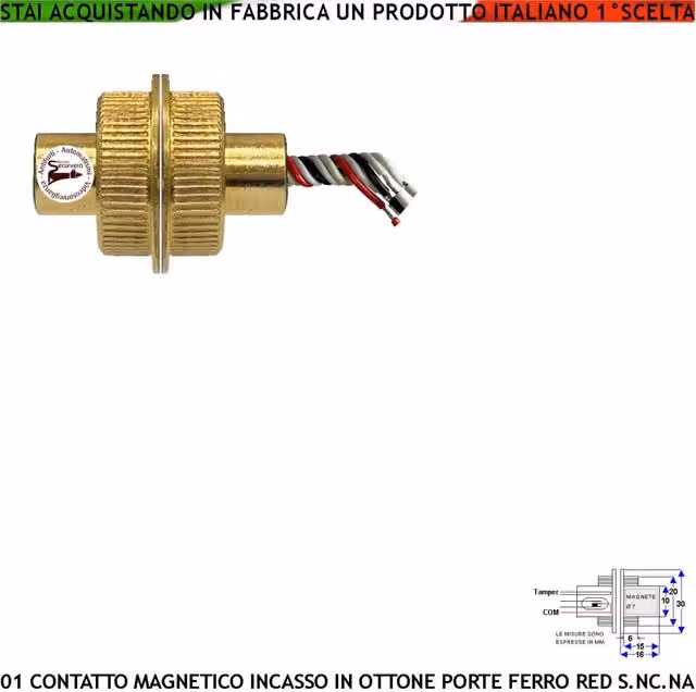 Antifurto a contatto magnetico Securvera con sensore Reed e cilindro in ottone color oro, installazione a incasso, IP65