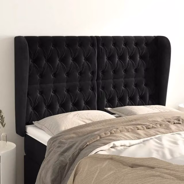 Testiera ad orecchio vidaXL in velluto nero L: 163 cm, P: 23 cm, H: 118-128 cm – 1