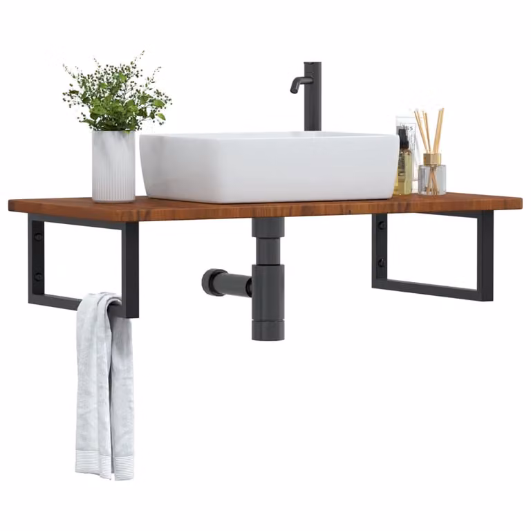 vidaXL Ripiano da parete per bagno in legno di rovere e metallo nero e marrone