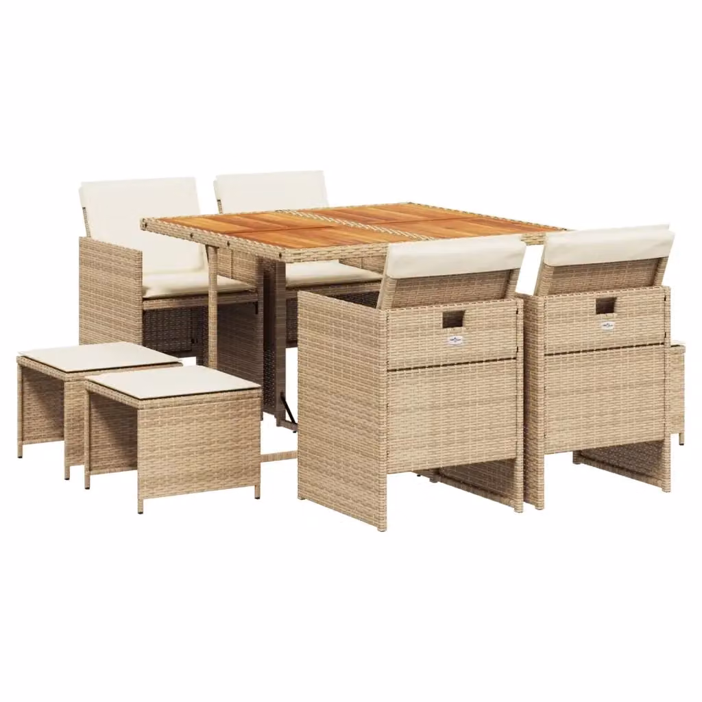 Set da pranzo da giardino vidaXL in polyrattan e legno di acacia con 9 pezzi e cuscini beige – 2