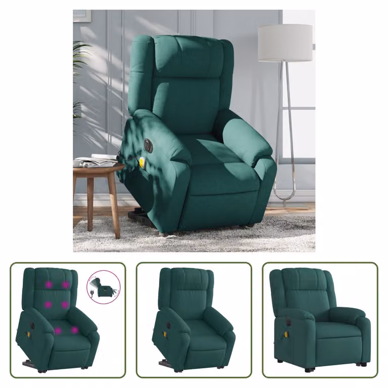 The Living Store Poltrona massaggiante elettrica con ausilio per la posizione eretta Tessuto verde scuro