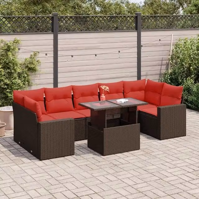 Set Divani Giardino 8 pz con Cuscini Marrone Polyrattan Acacia 3326285