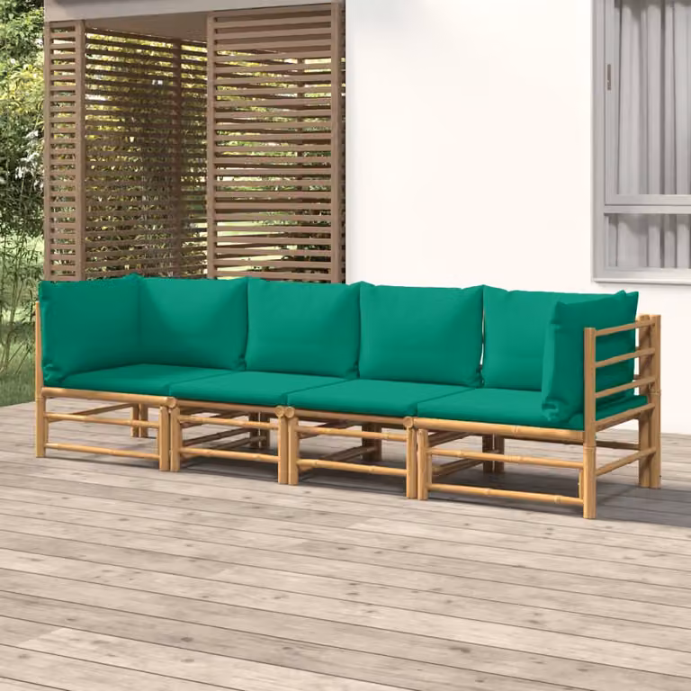 Set Salotto da Giardino vidaXL in Bambù con Cuscini Verdi e Marroni per Terrazza e Giardino