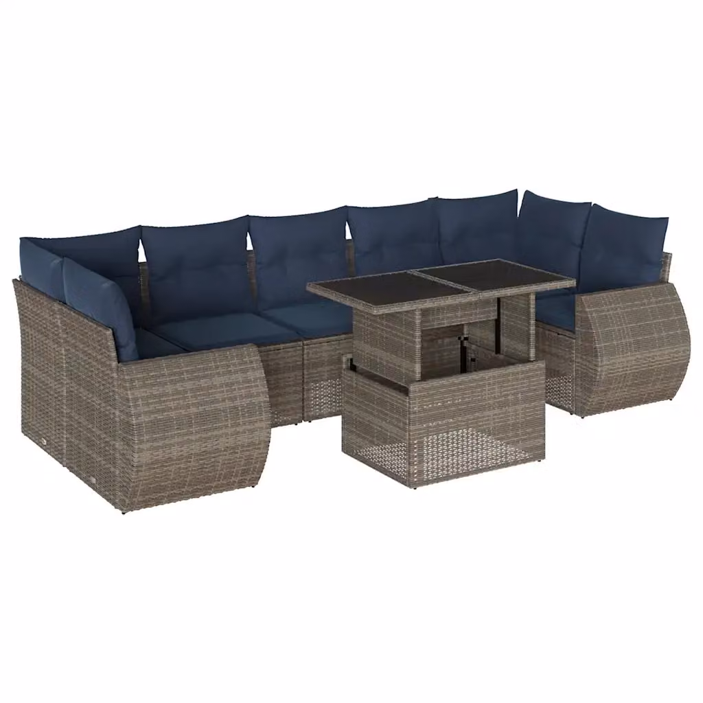 Set di Divani da Giardino vidaXL 8 Pezzi con Tavolino in Polyrattan e Cuscini Blu e Grigio – 2