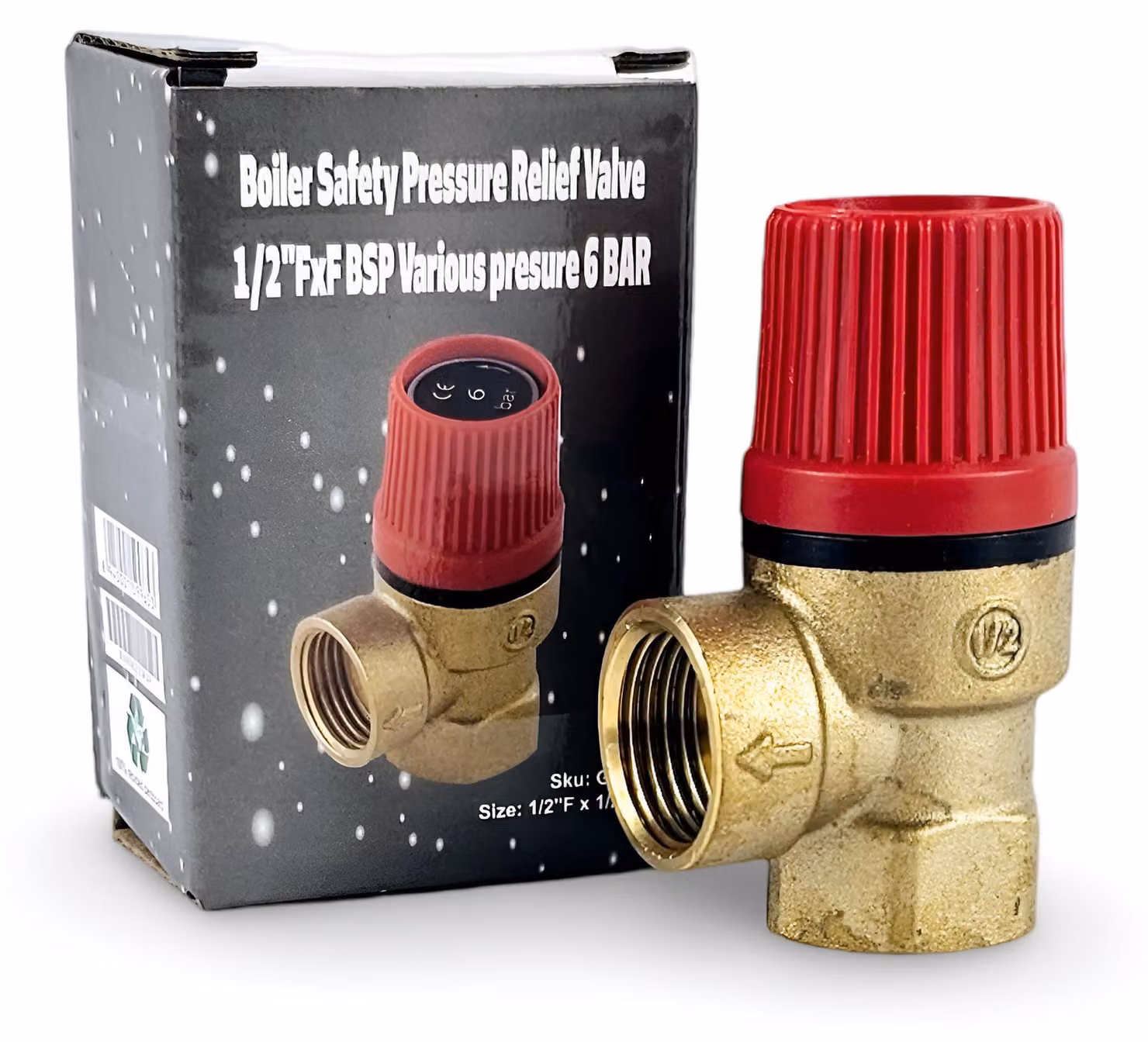 Valvola di sicurezza 1/2", filettatura BSP, 6 bar, in ottone