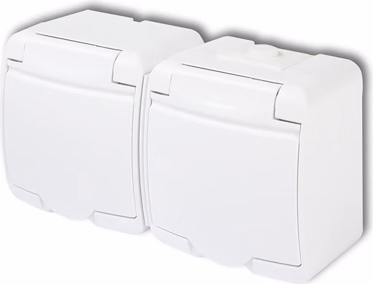 Prese multiple doppie per bambini, con/senza (copertura bianca), colore bianco, grado di protezione IP54, modello GHE-2