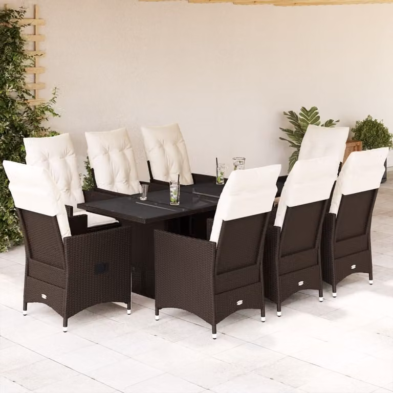 Maison Exclusive - Set da pranzo da giardino 9 pezzi con cuscini marroni in polyrattan