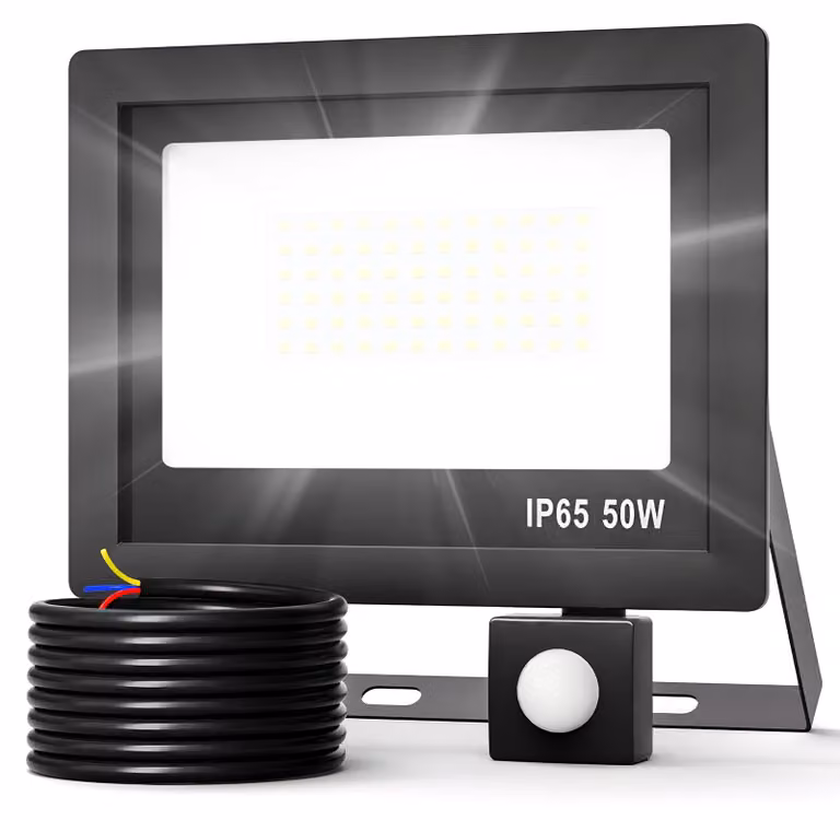 Faretto LED da esterno, 50 W, 5000 lumen, 6500 K, con sensore di movimento, grado di protezione IP65