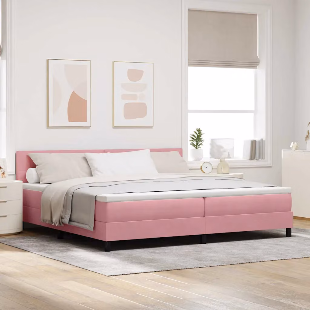 Letto a molle con testiera vidaXL in velluto rosa L/P: 200 x 200 cm