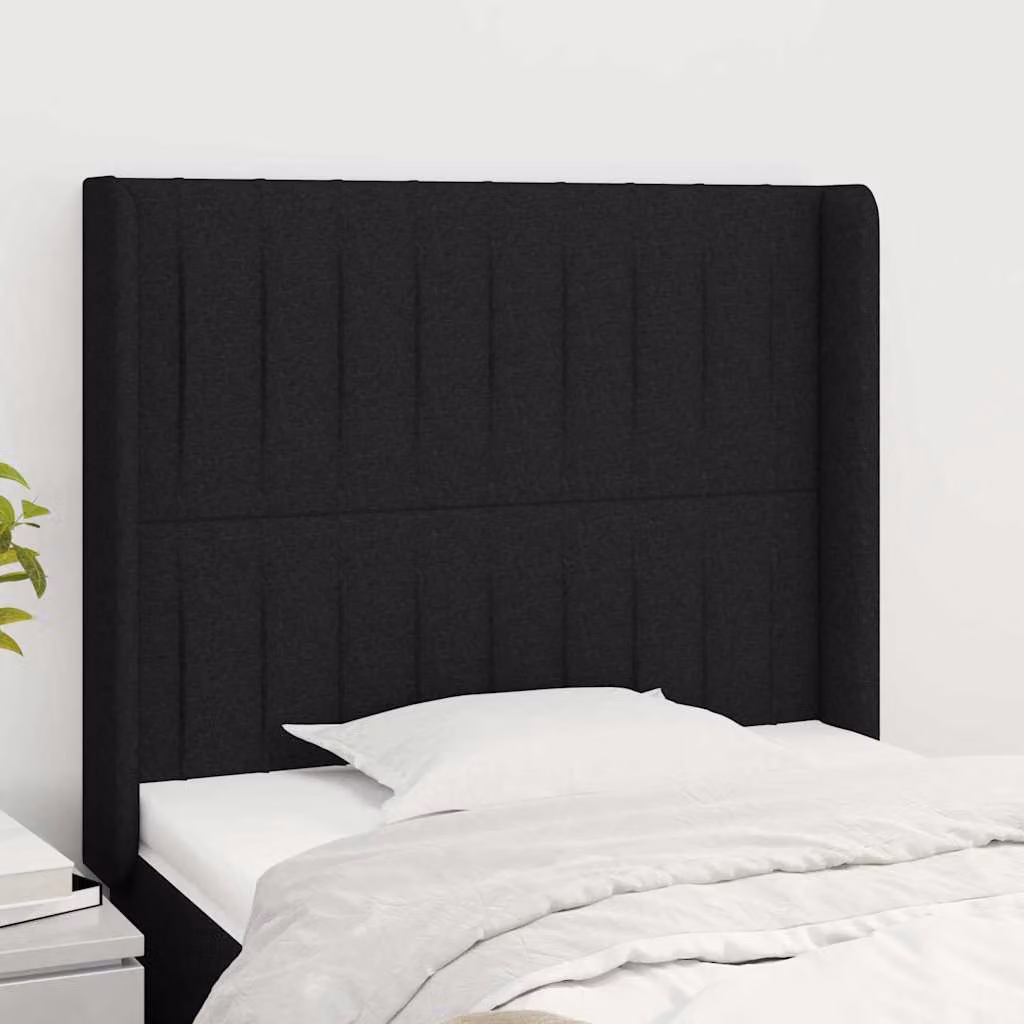 Testiera ad orecchio vidaXL in tessuto nero con struttura in legno L: 103 cm, P: 16 cm, H: 118-128 cm