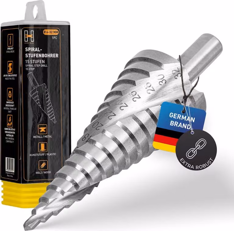 HARDTWERK, set di punte da trapano a gradoni, 4-32 mm, punte conico per metallo, legno e plastica