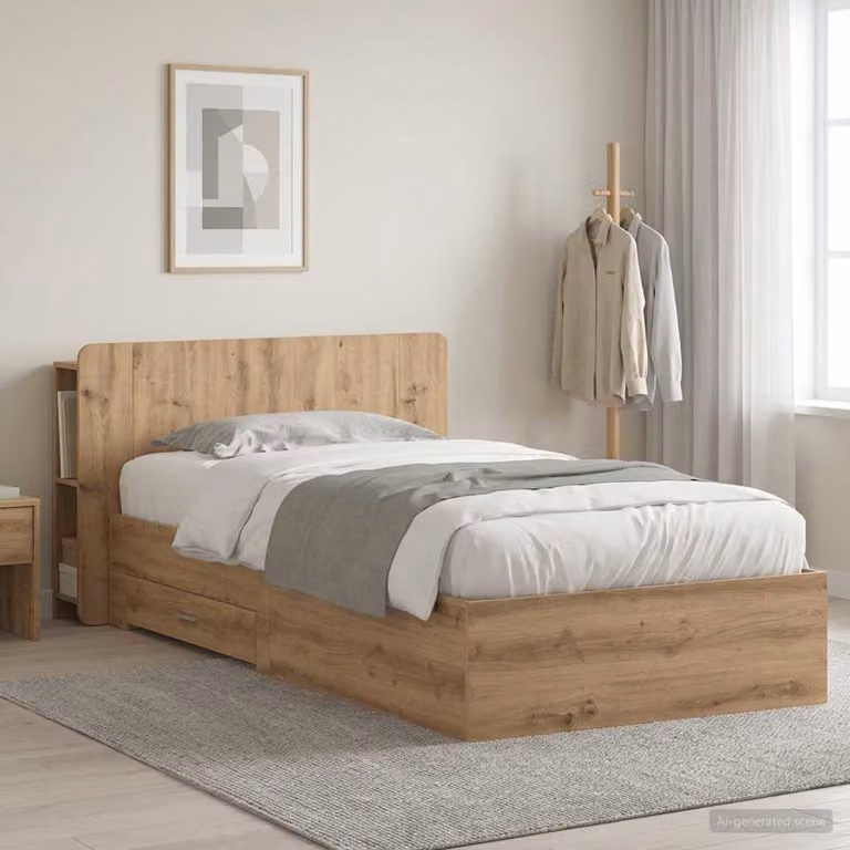 vidaXL Letto moderno con contenitore e cassetti in legno Rovere Artigianale L/P/H: 190 x 90 x 211,5 cm