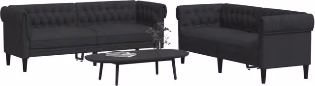 Set di 2 Divani Moderni vidaXL in Tessuto Nero con Struttura in Legno per Soggiorno – 2