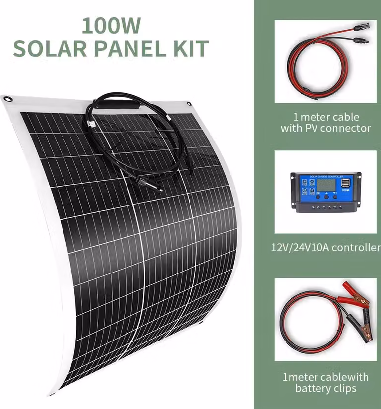 kit di pannelli solari da 100W, efficienza del 24%, design flessibile, kit da 1 pz 100W