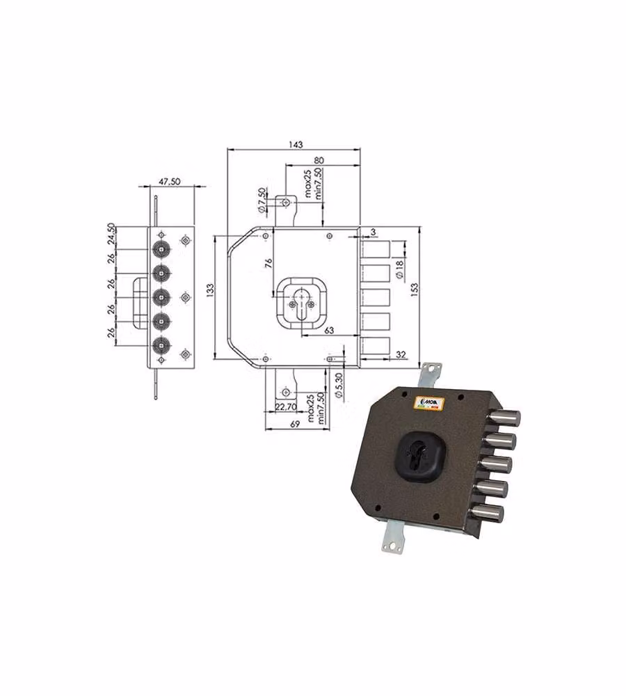 Serratura Sicura Triplice Sx Cilindro  A453 Moia