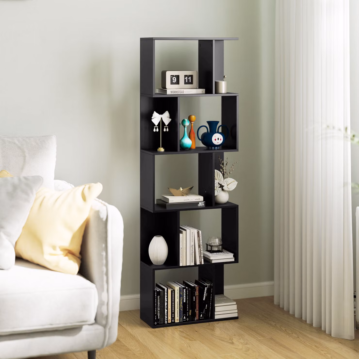 Libreria Mobile HOMCOM in Legno con 5 Ripiani Design Moderno Nero L 60 cm x P 24 cm x H 184.5 cm – 2