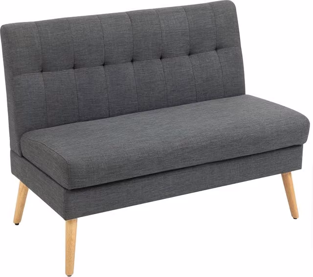 Divano 2 posti tessuto grigio ¨C Xylo ¨C gambe in legno, schienale trapuntato, imbottito