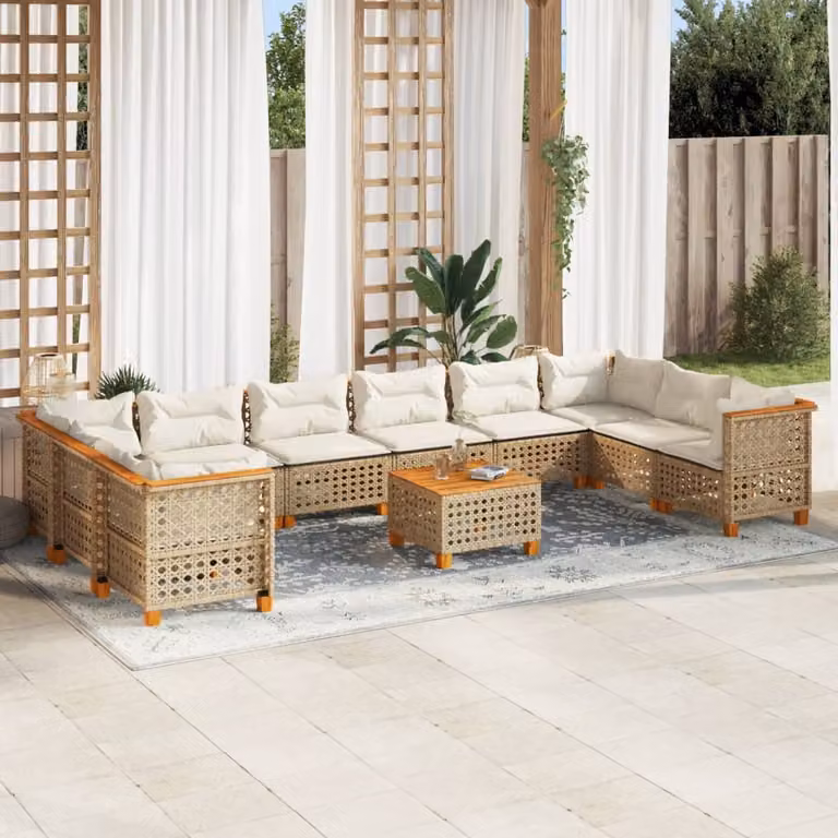 Maison Exclusive - Set da giardino 11 pezzi con cuscini in polyrattan beige