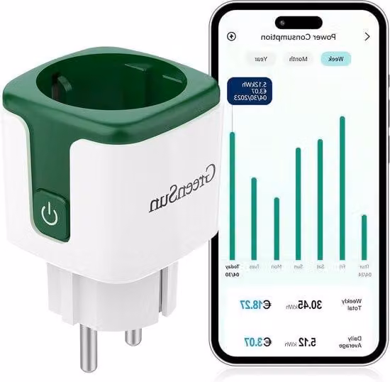 Contatore elettrico, presa con controllo WiFi, 16 A, timer, verde scuro, pezzo unico