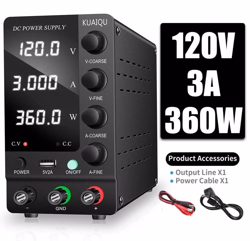 Alimentatore da laboratorio - Alimentatore DC regolabile - Uscita: 0–120V, 3A - Uscita singola - Ingresso: AC 220V - Colore: nero