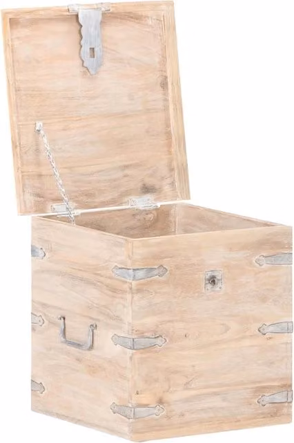 Baule in legno massello di acacia con dettagli in metallo e serratura, colore beige/bianco, L/P/H: 40 x 40 x 40 cm