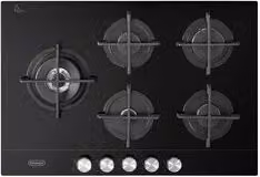 Piano cottura a gas da incasso DeLonghi in vetro nero da 75 cm