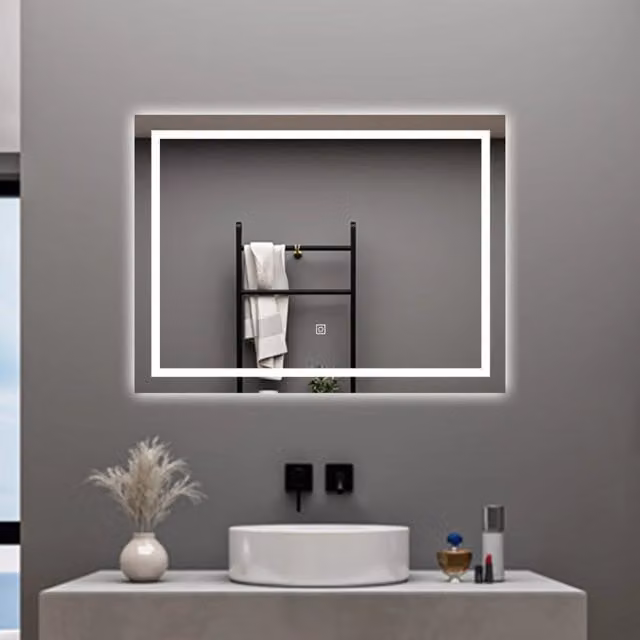 Specchio da bagno AICA rettangolare bianco con luce LED dimmerabile, interruttore touch e funzione antiappannamento, L: 100 cm, H: 60 cm