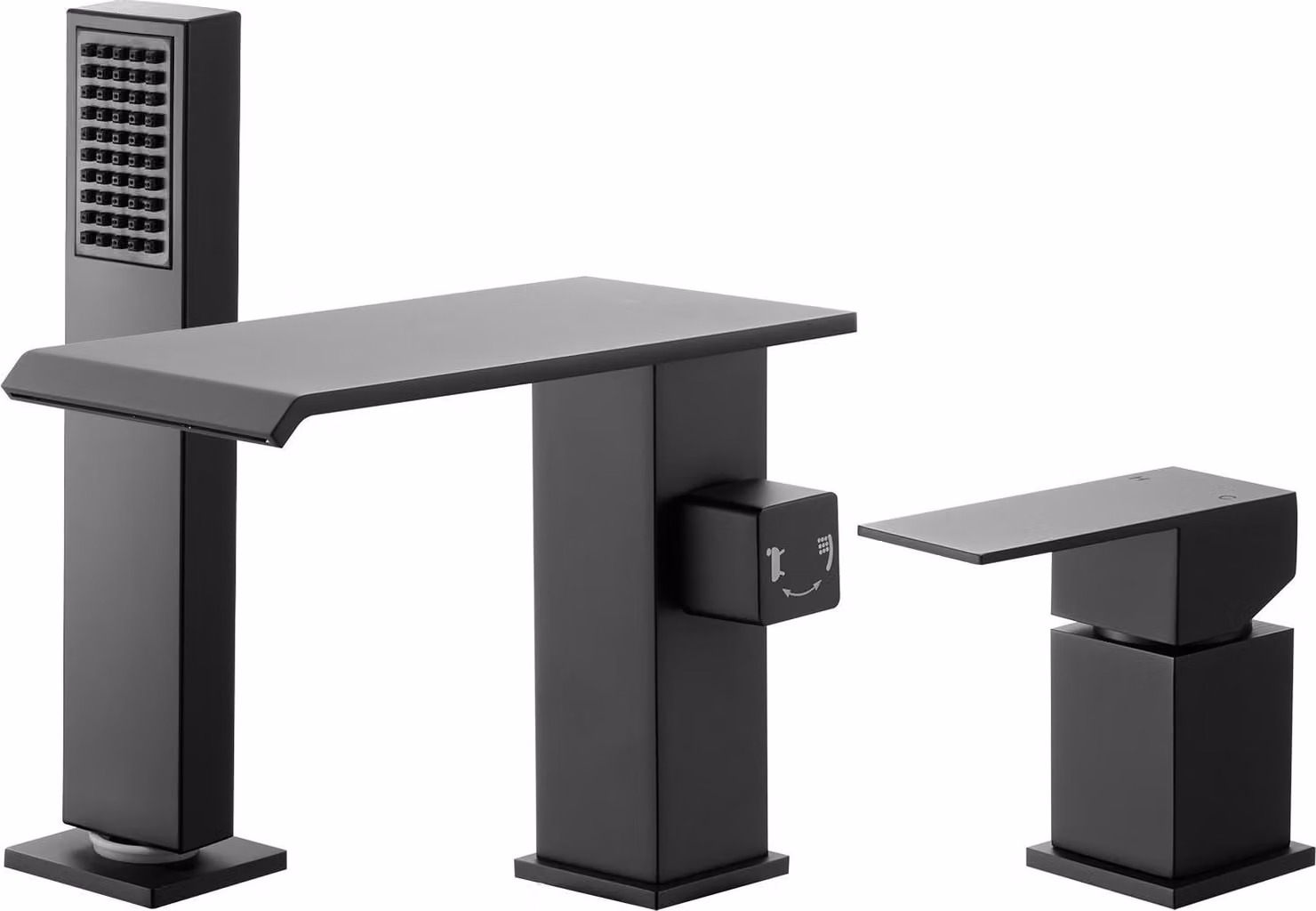 Miscelatore a 3 fori per vasca - Set di miscelatori per bordo vasca con doccetta - Monocomando - Alta portata - Doppia possibilità di flusso d'acqua - Installazione a bordo vasca - Nero opaco