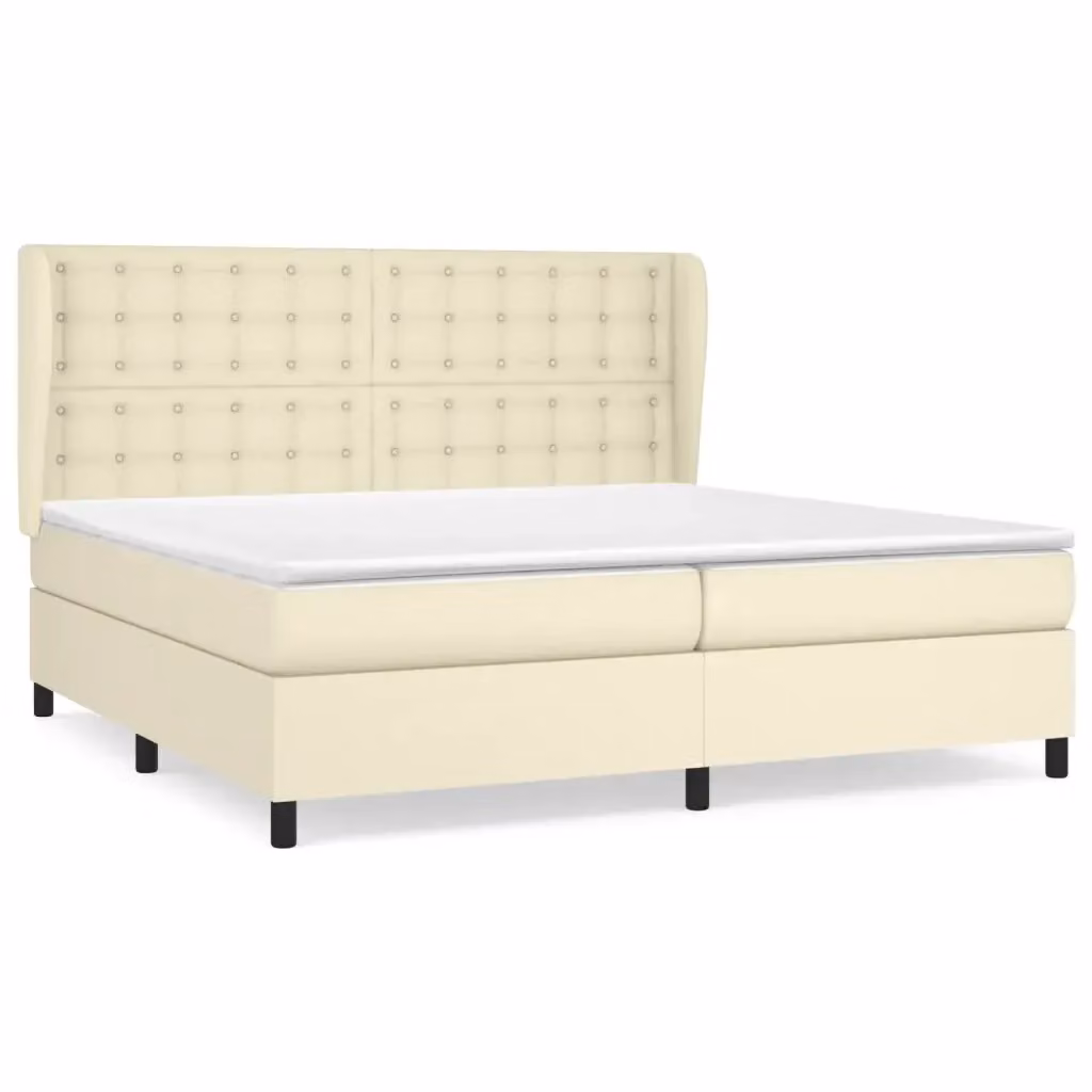 vidaXL Giroletto a Molle con Materasso in Similpelle Beige e Bianco L/P: 200 x 200 cm – 2
