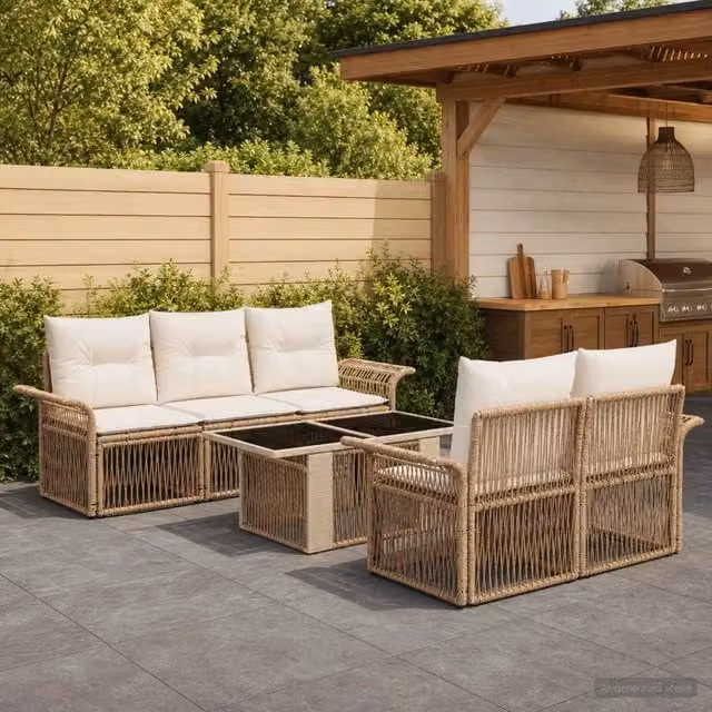 Set Divano da Giardino 6 pz Beige e Bianco Crema polyrattan 3436593