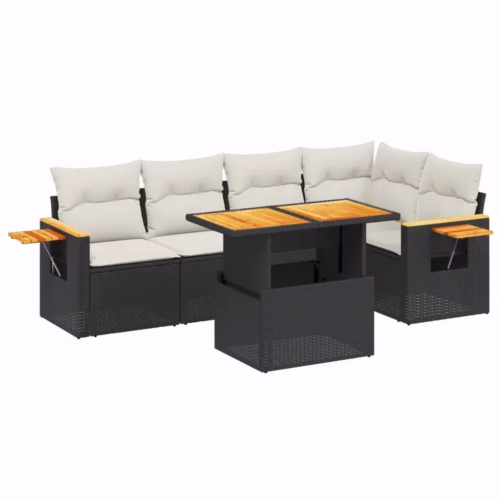 Set Divano da Giardino vidaXL 6 pz in Polyrattan con Cuscini, Design Moderno a L, Nero e Bianco – 2
