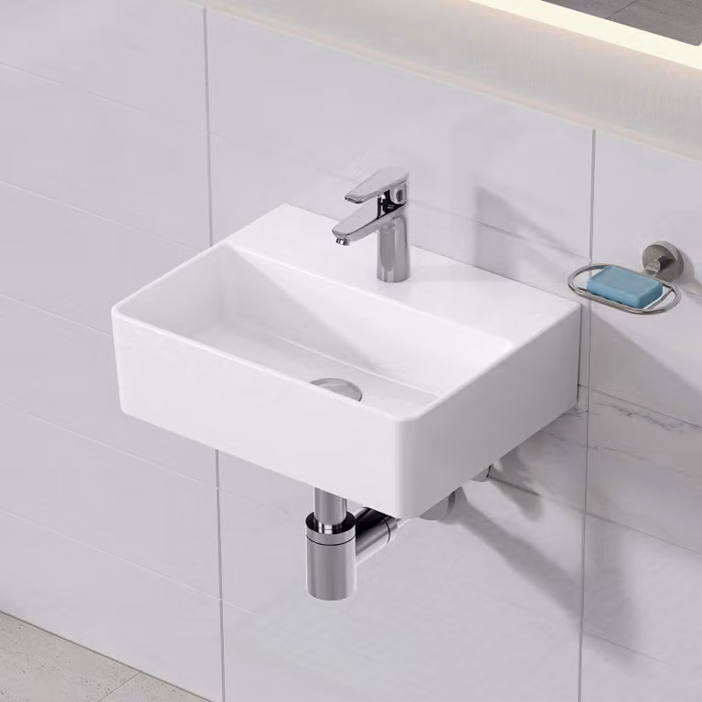 HOROW Lavabo Lavabo a parete Lavabo sospeso in Vetroceramica 39 x 30 cm Lavabo da appoggio con foro per rubinetto senza sfioratore per piccolo WC ospiti